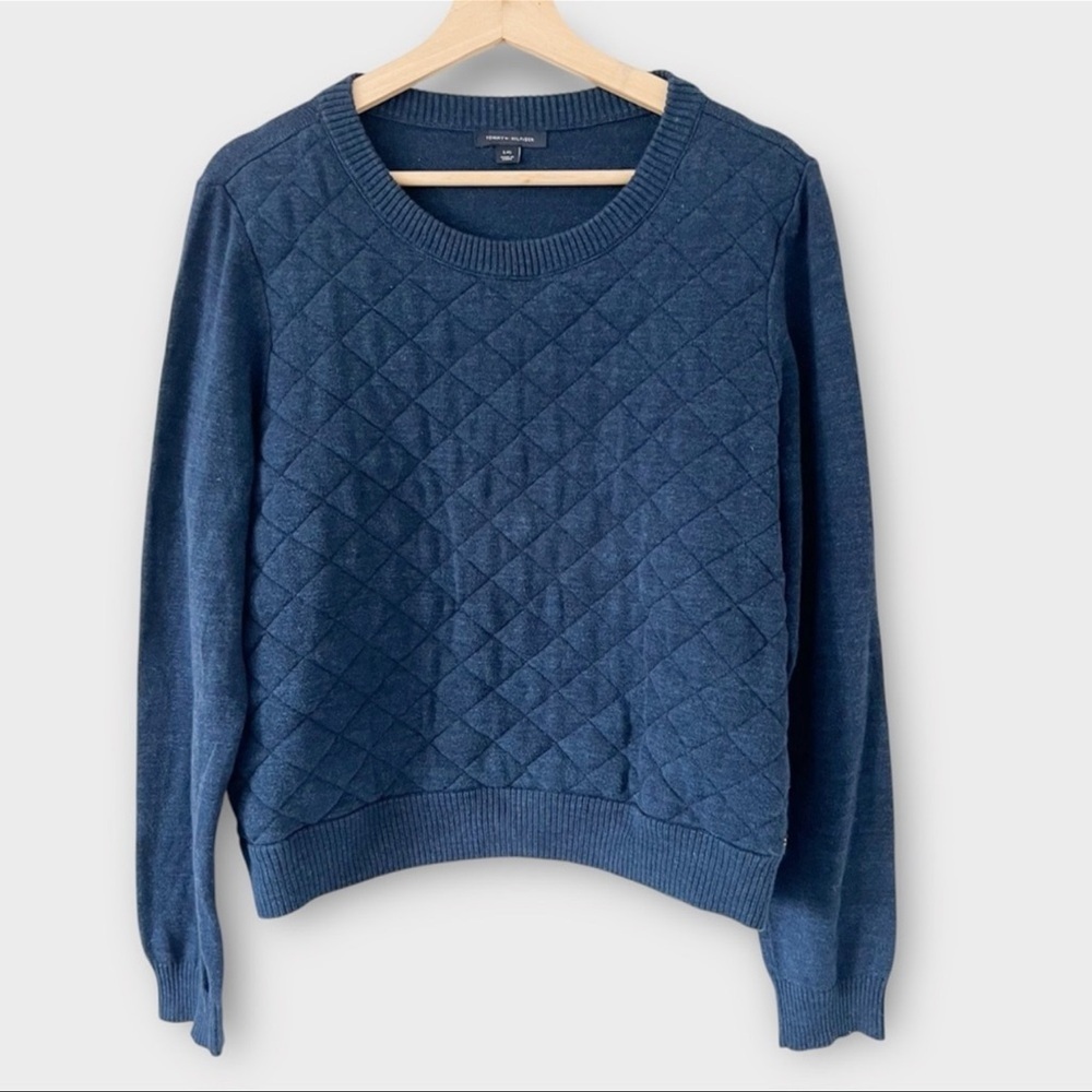 Tommy Hilfiger Quilted Navy pullover/ Sweater Sz L
